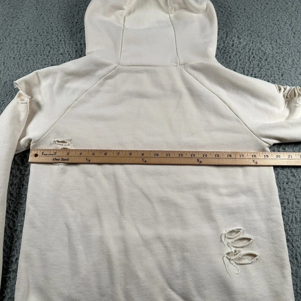 ALO Hoodie Distressed Shredded Beige Womens XS Sweatshirt Ripped‎ Style Flaw